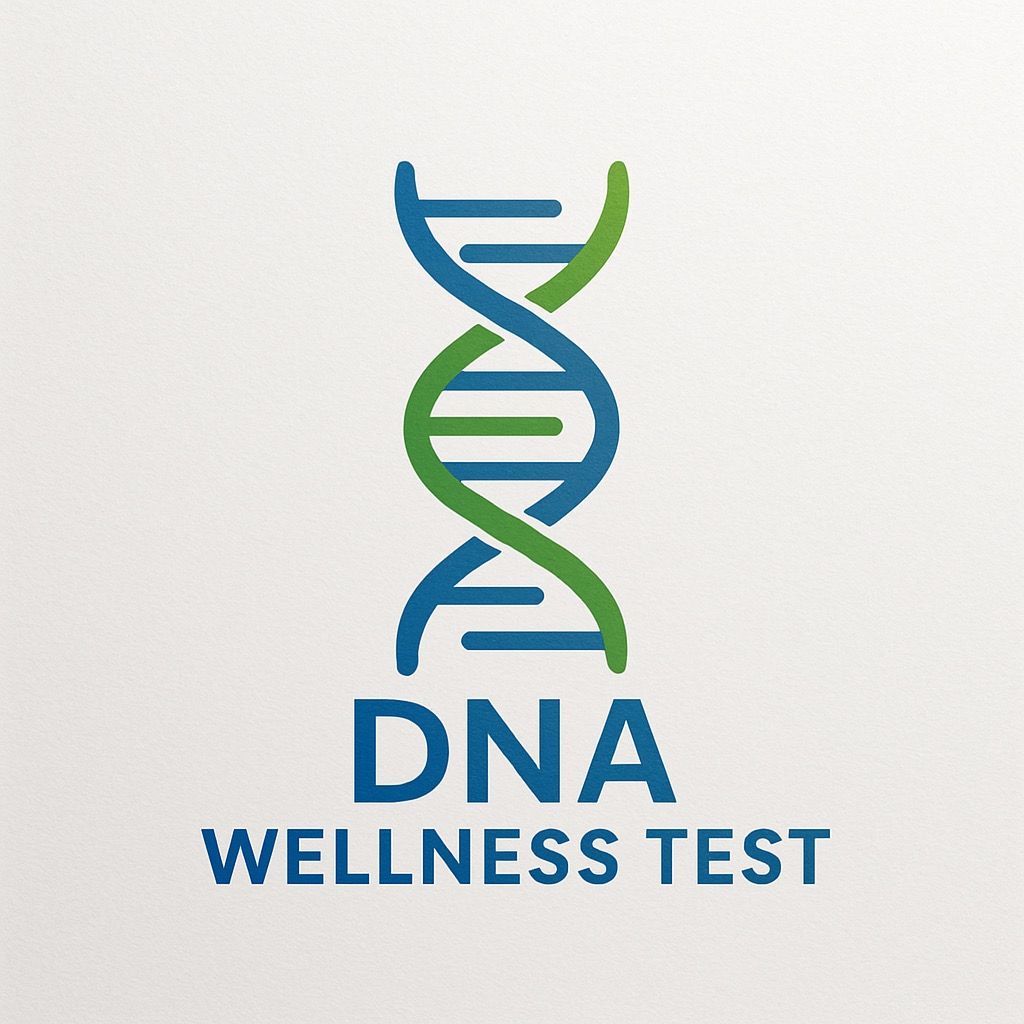 A logo for a dna wellness test with a blue and green dna.