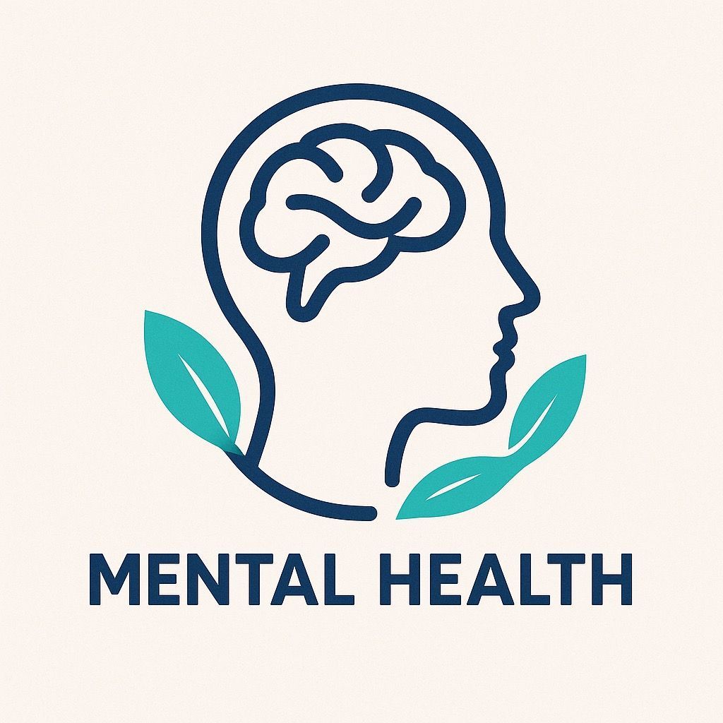 A logo for mental health with a head with a brain and leaves.