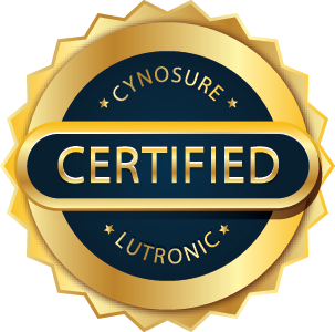 Gold and blue Cynosure and Lutronic Certified badge.