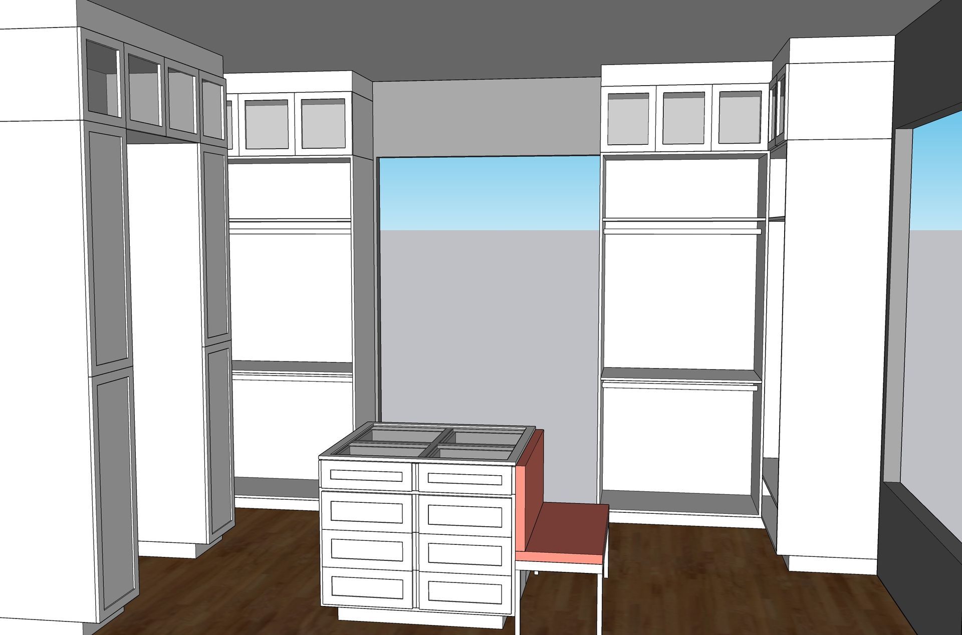 Modern three-story building with brown and grey facade, large windows, and an orange accent. Street view with trees.