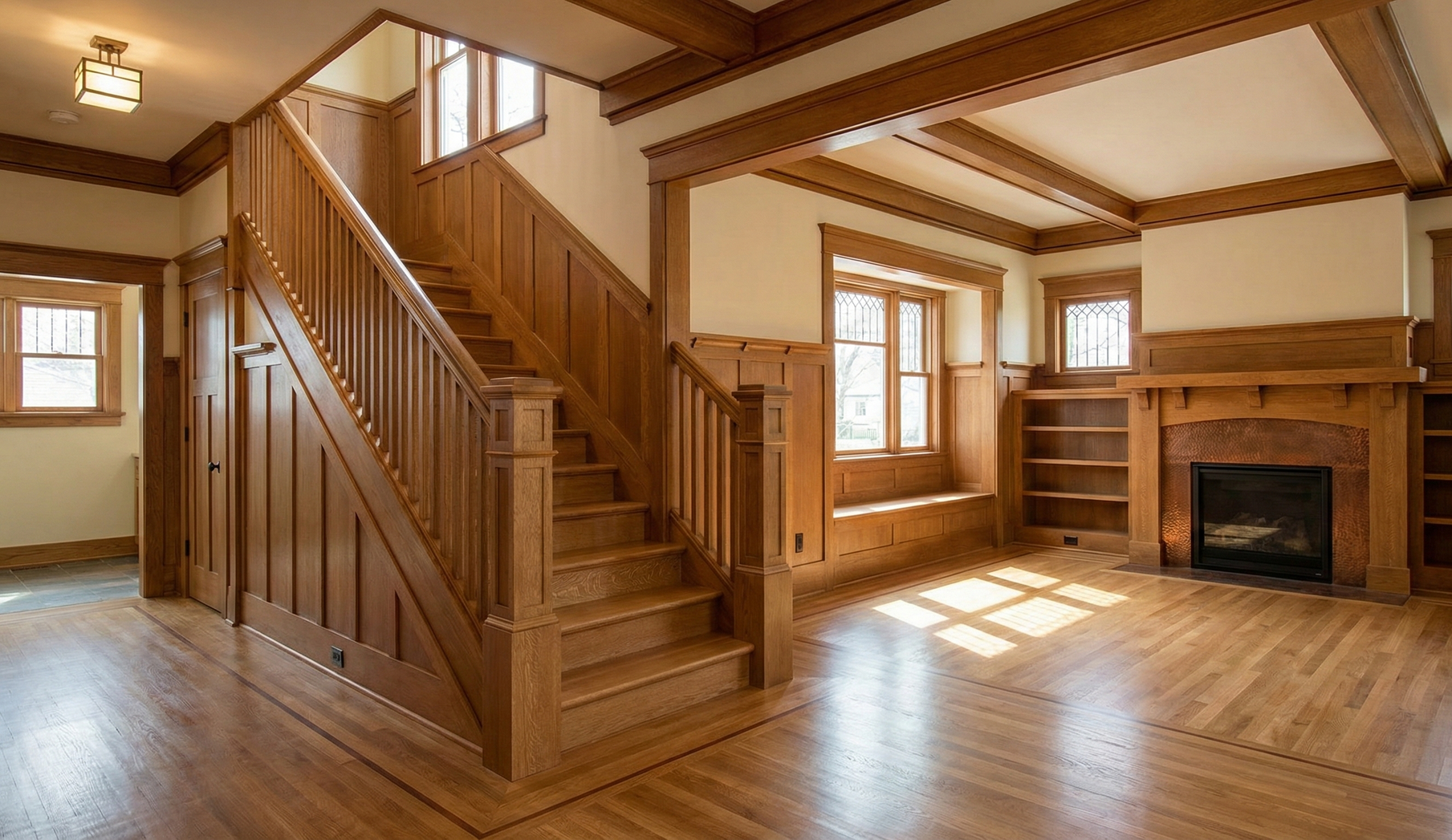 Person using a nail gun to install white crown molding on a white ceiling.