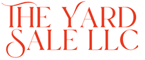 A red and white logo for the yard sale llc