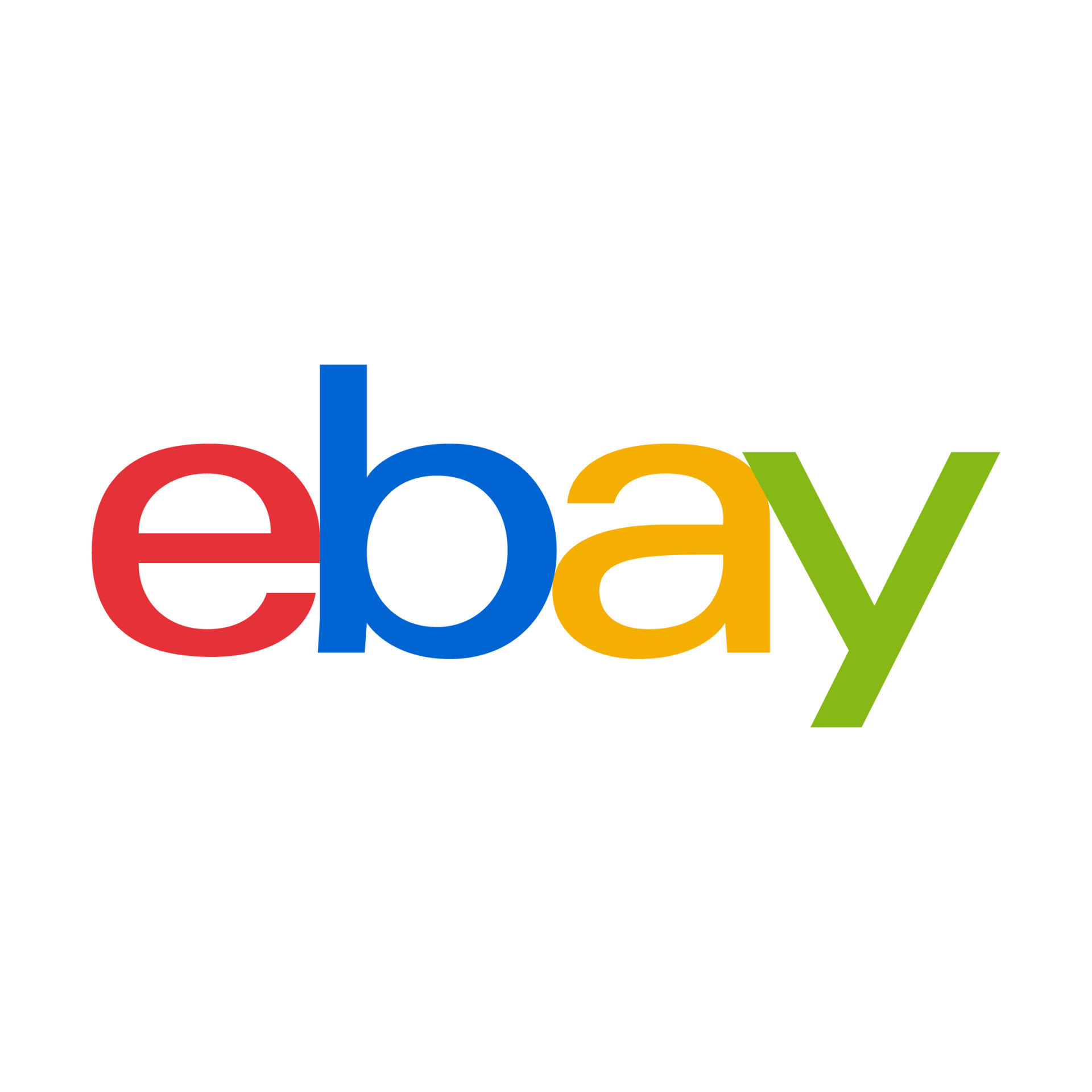 A colorful ebay logo on a white background