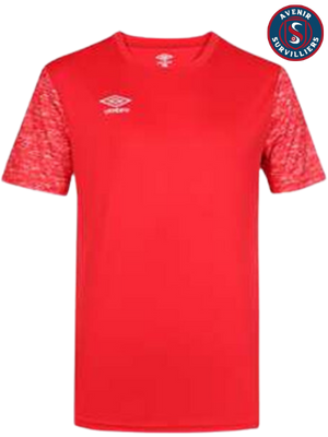 Un t-shirt rouge avec des manches rouges est sur un fond blanc.