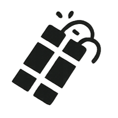 Dynamite de dessin animé noire avec mèche allumée.