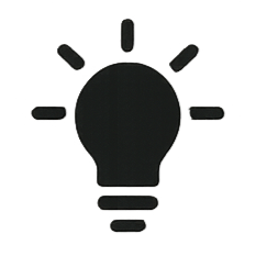 Ampoule noire avec des rayons, représentant une idée.