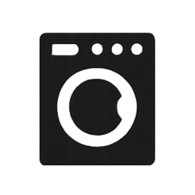 Icône en noir et blanc d'une machine à laver avec une porte et un panneau de commande.