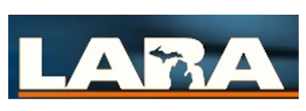 LARA logo with white letters and outline of Michigan; orange line at the bottom.