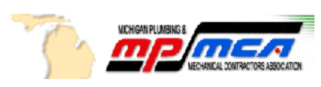 Logo of Michigan Plumbing & Mechanical Contractors Association: map outline and red MP and blue MCA.