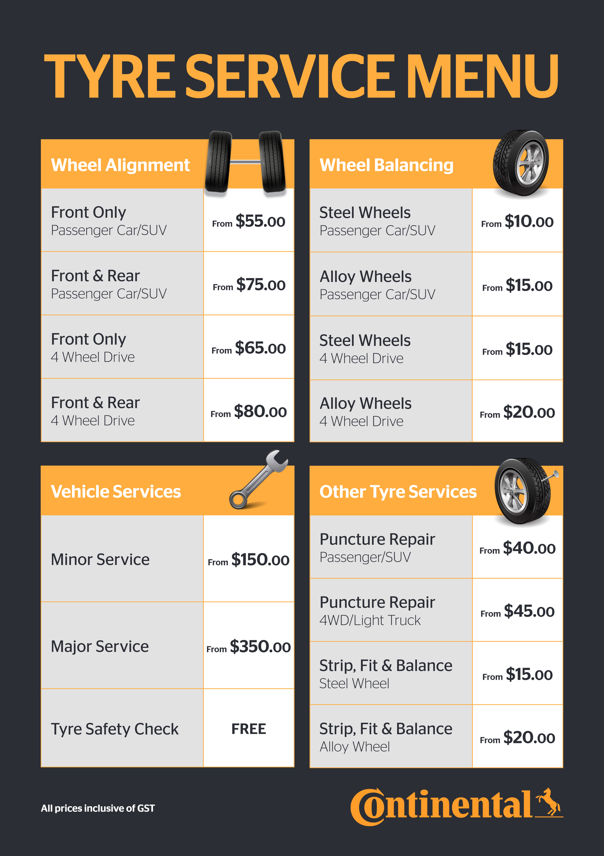 Tyre Service Menu | Kensington, VIC | Goodway Tyres & Automotive