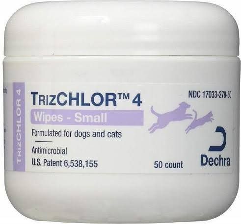 a jar of trichlor 4 wipes for dogs and cats