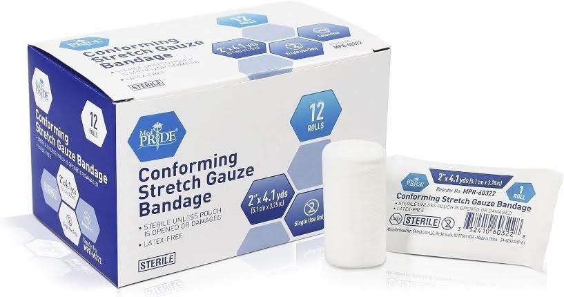 a box of conforming stretch gauze bandage is sitting on a table .