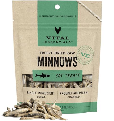A bag of vital essentials freeze dried raw minnows cat treats