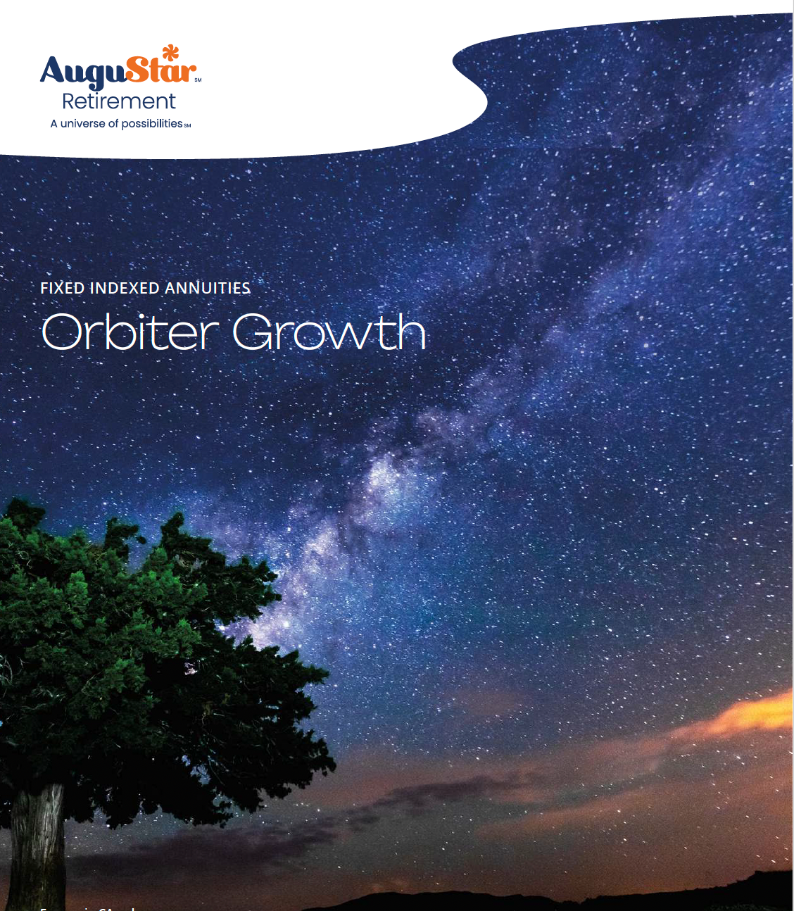 Cover of a ClearFlex Fixed Indexed Annuity document: A smiling couple walks in a forest. Blue and white design.