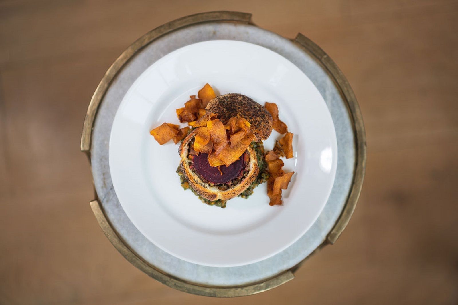 a close up of a plate of food on a table .