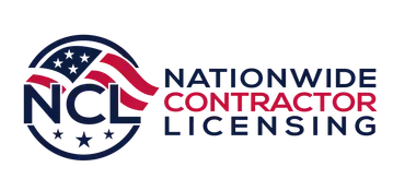 The logo for nationwide contractor licensing shows an american flag in a circle.