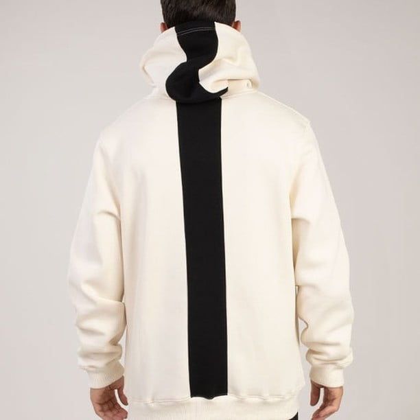 A Man Wearing A White Hoodie With A Black Stripe On The Back — Carnival Clothing In Miami, QLD