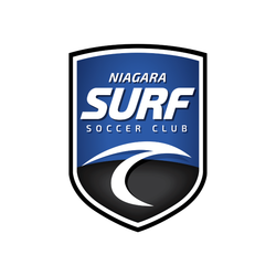Niagara Surf Soccer Club shield logo in blue, black, and white with a wave graphic