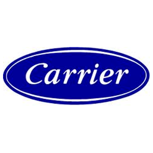 The Carrier logo, featuring the company name in white serif text centered inside a dark blue oval.