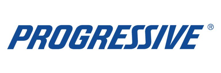 The logo for progressive is blue and white on a white background.