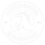 The logo for cottonwood elementary school shows a horse in a circle.