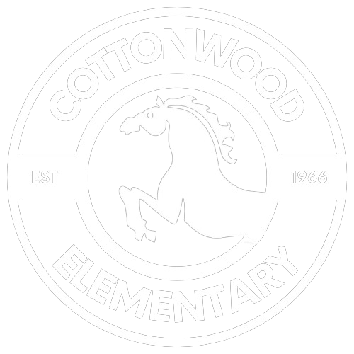 The logo for cottonwood elementary school shows a horse in a circle.