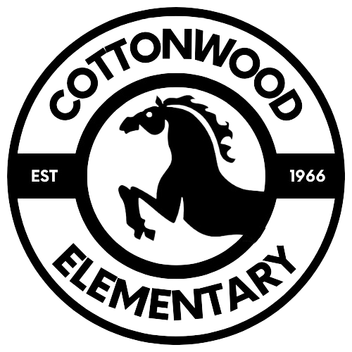 The logo for cottonwood elementary school shows a horse in a circle.