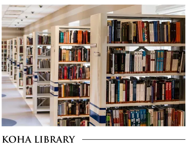 A picture of a library with the words koha library on the bottom