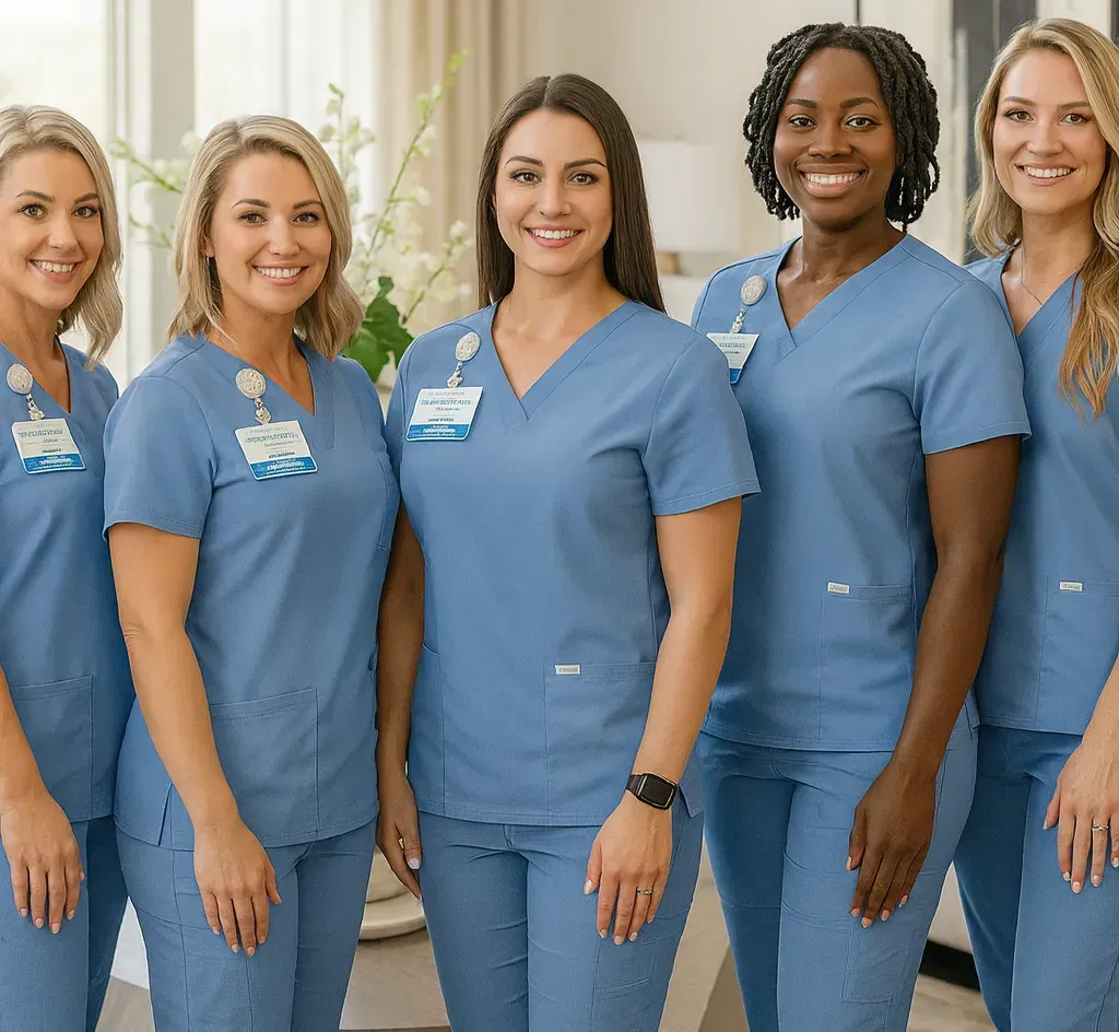Blonde woman wrapped in a towel sits on a bed, looking out a window in a bedroom.