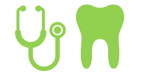 Arztpraxen, Symbole Stethoskop und Zahn