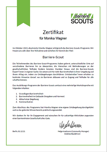Zertifikat Barriere-Scout Zertifikat Barriere-Scout