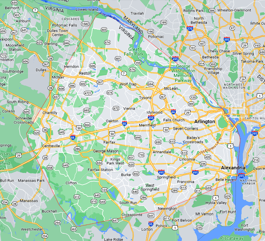 A map of washington d.c. with a lot of roads