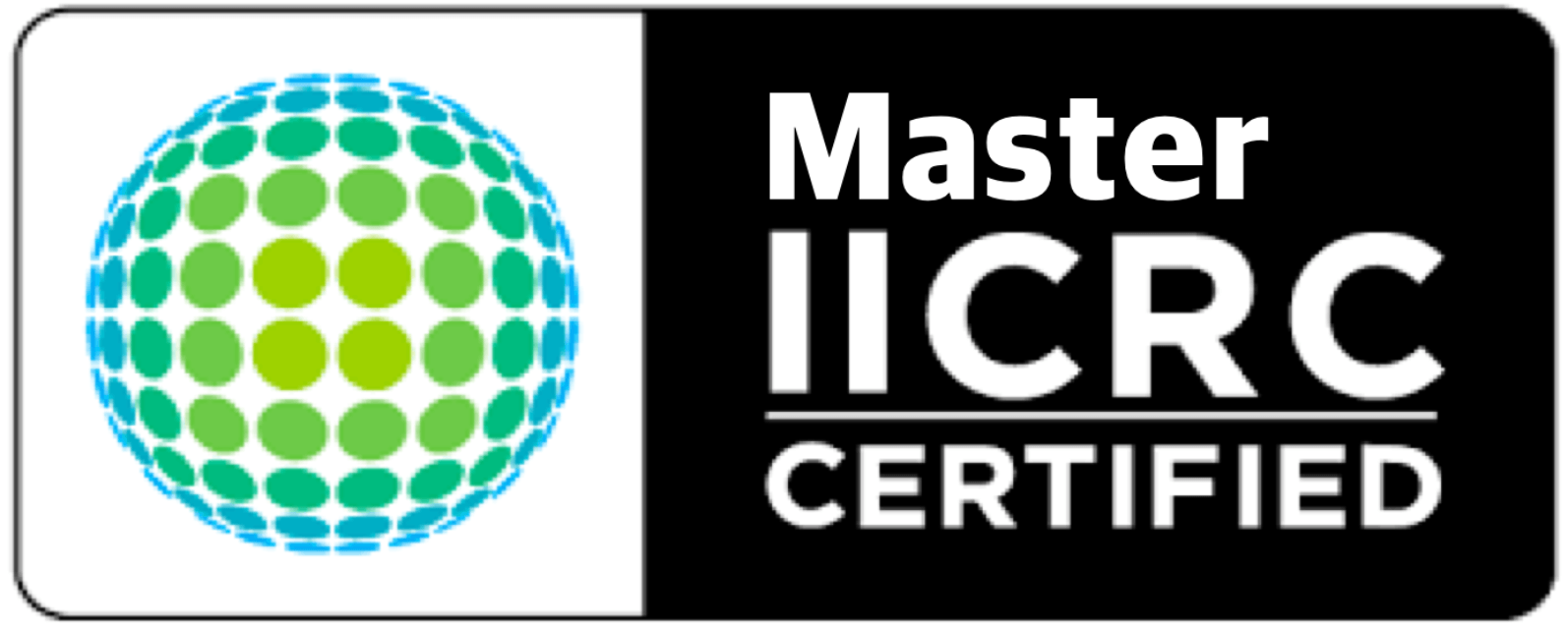 A master iicrc certified logo with a globe on it