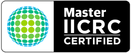A master iicrc certified logo with a globe on it