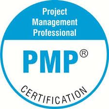 A blue and white circle with the words project management professional pmp certification on it.