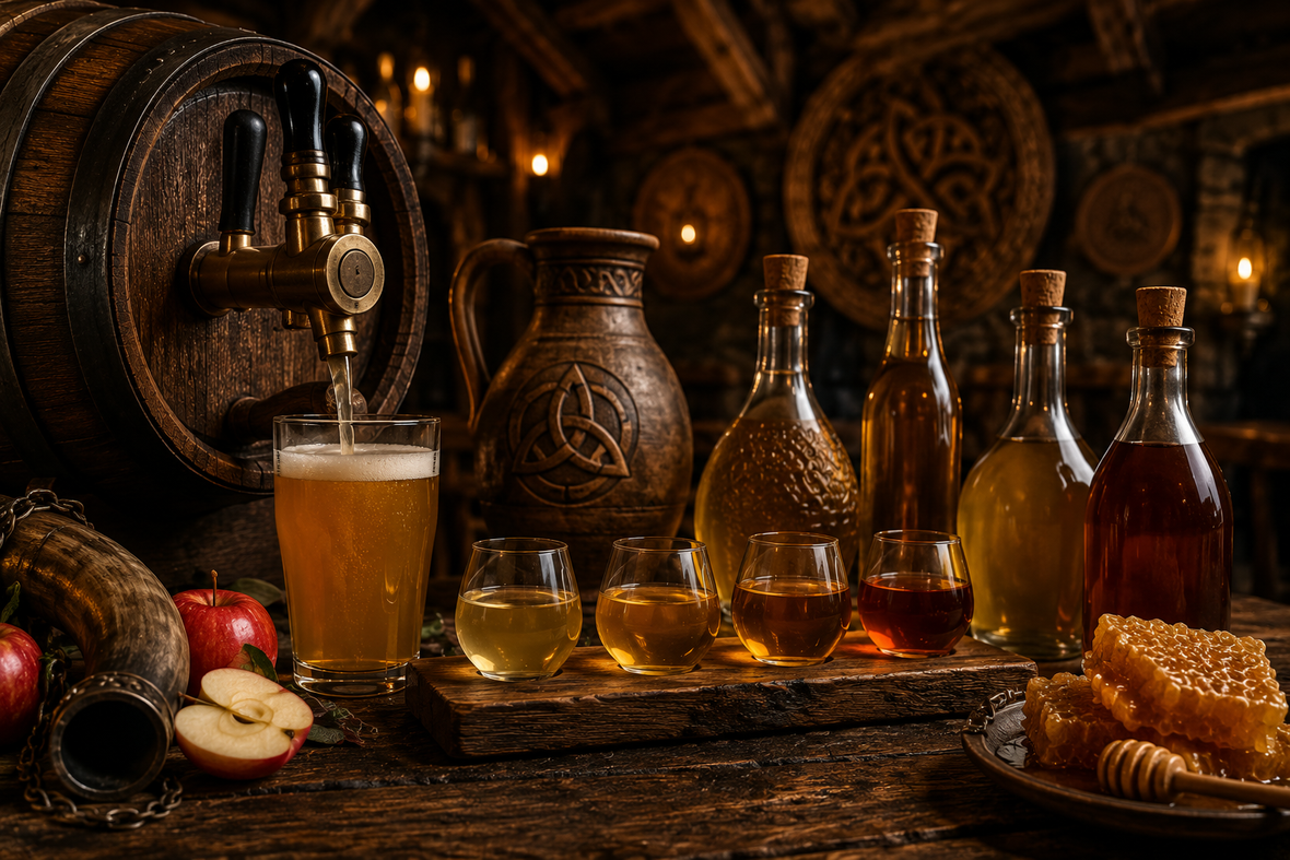 Rubinetti della birra in rame e tubi in ottone in un bar scarsamente illuminato