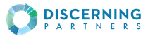 A logo for discerning partners with a blue and green circle