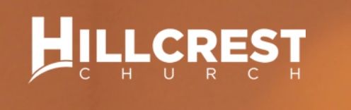 The hillcrest church logo is on a brown background.