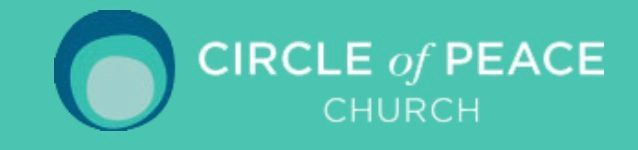A logo for the circle of peace church on a blue background