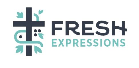 A logo for fresh expressions with a cross and leaves.