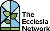 The logo for the ecclesia network is a stained glass window with leaves on it.