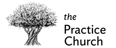 A black and white logo for the practice church with a tree.