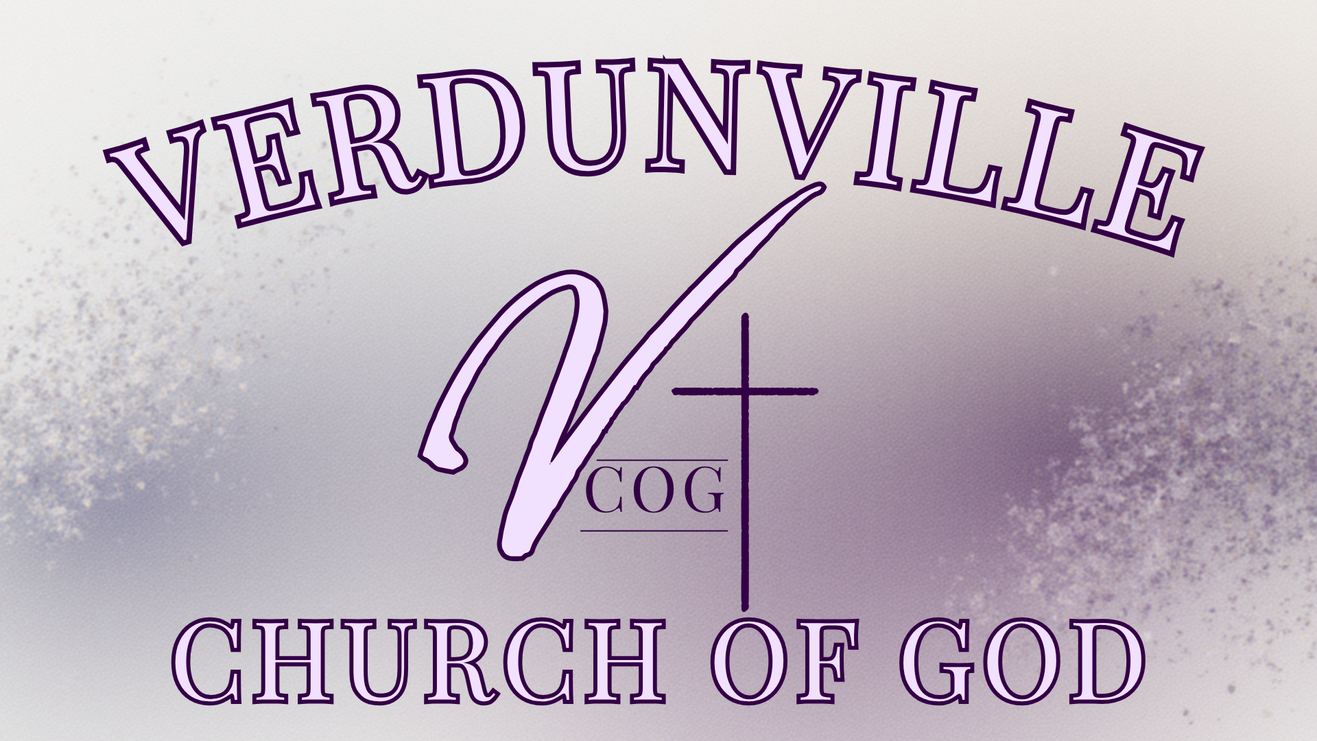 Verdunville Church of God logo with text, a stylized "V" and cross on a gradient background.