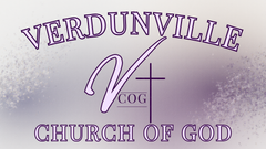 Verdunville Church of God logo with text, a stylized "V" and cross on a gradient background.