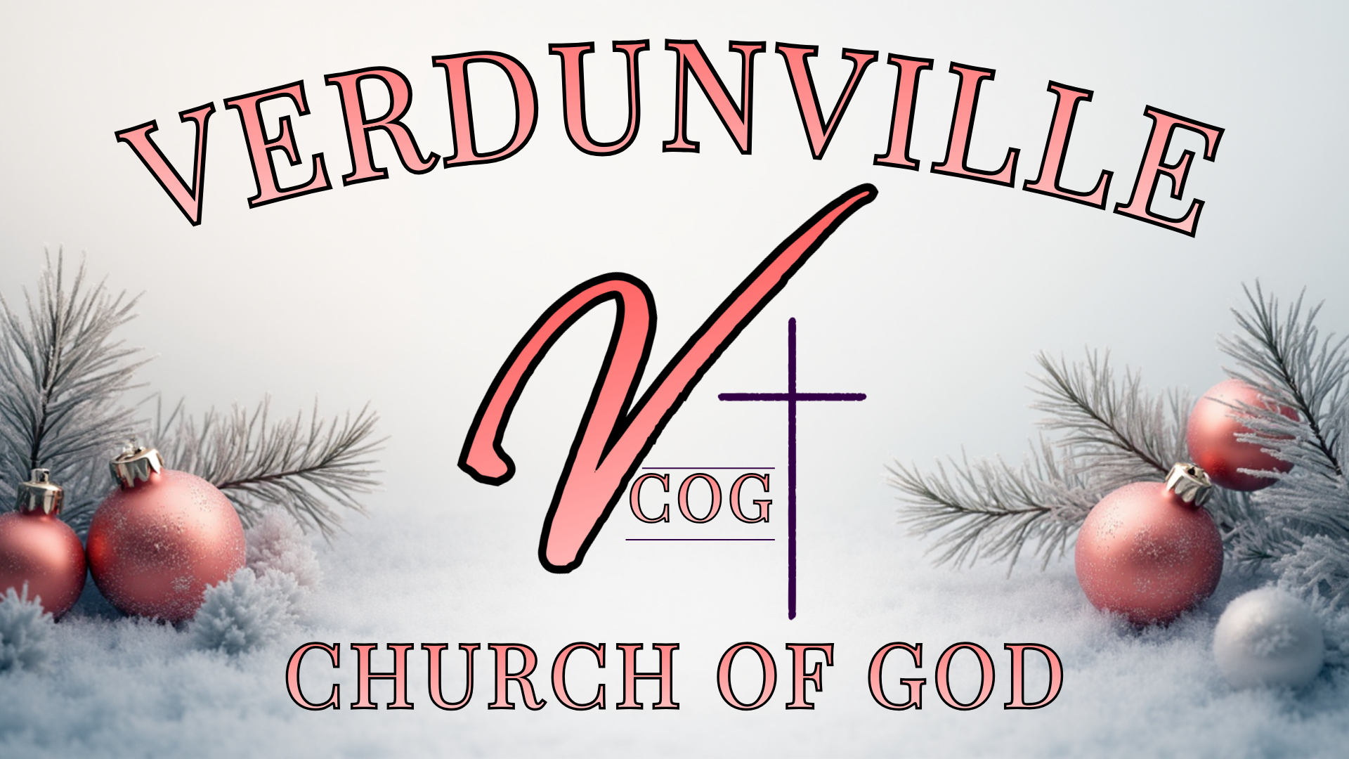 Verdunville Church of God logo with text, a stylized "V" and cross on a gradient background.
