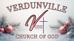 Verdunville Church of God logo with text, a stylized "V" and cross on a gradient background.