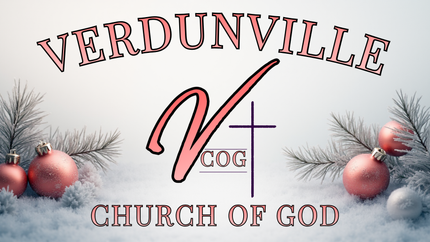Verdunville Church of God logo with text, a stylized "V" and cross on a gradient background.