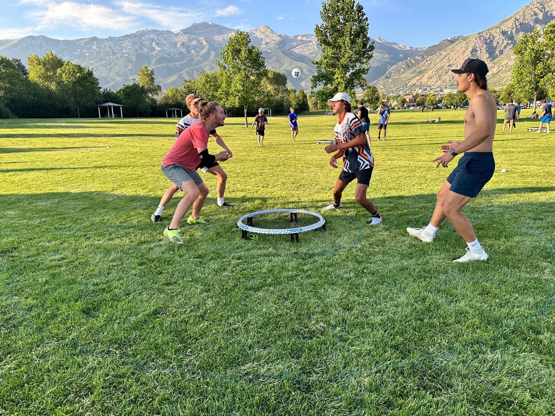 playing in a spikeball tournament in utah on a premier spike set.
