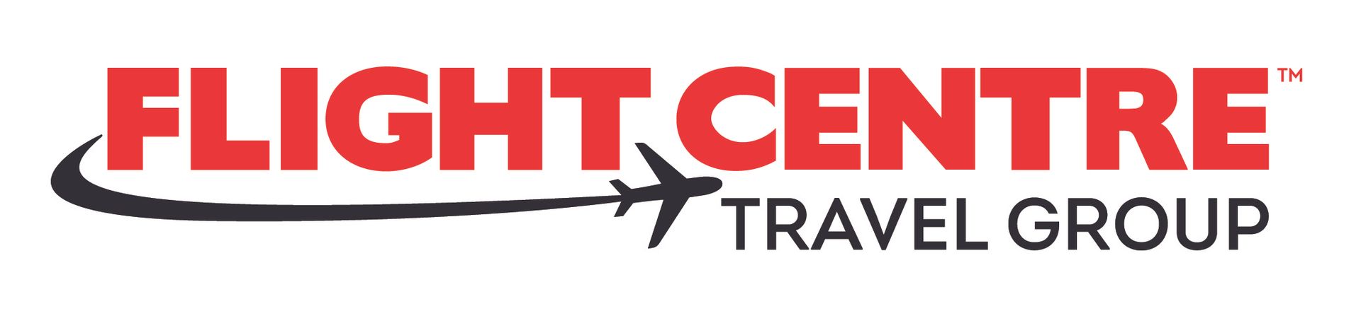 A red and black logo for flight centre travel group