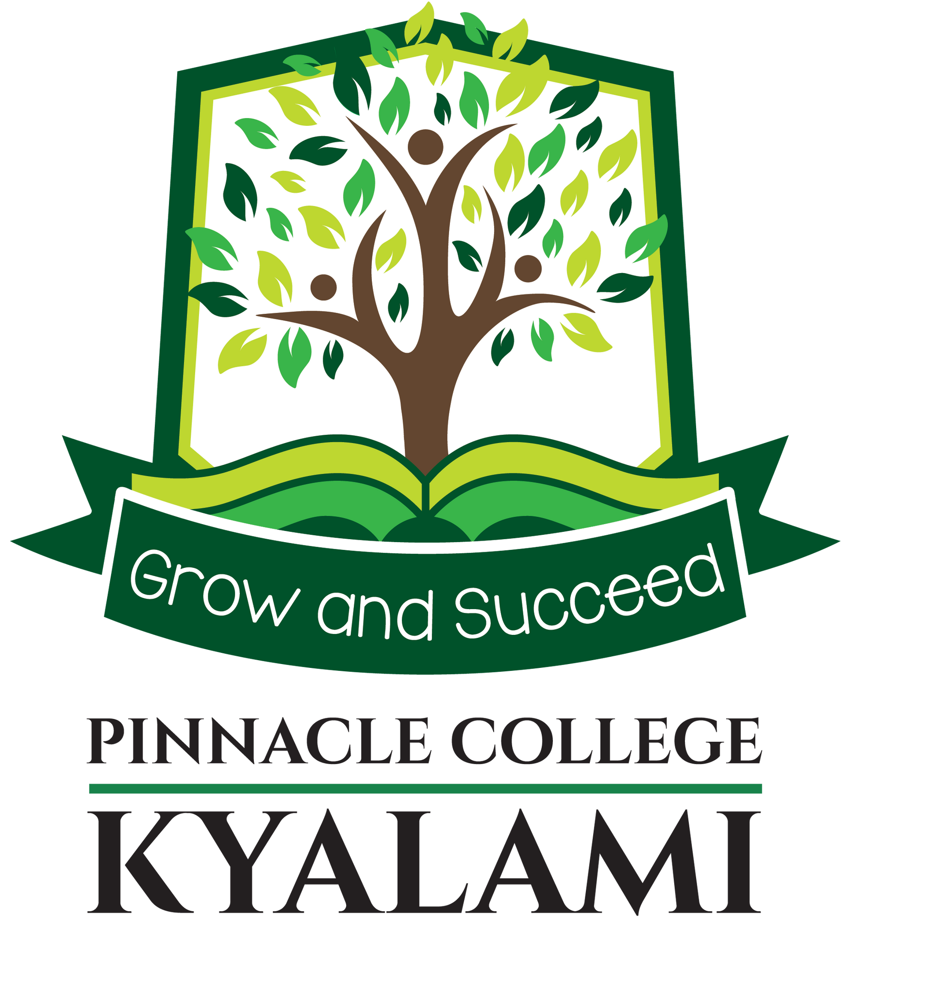 A logo for pinnacle college kyalami with two elephants and a tree